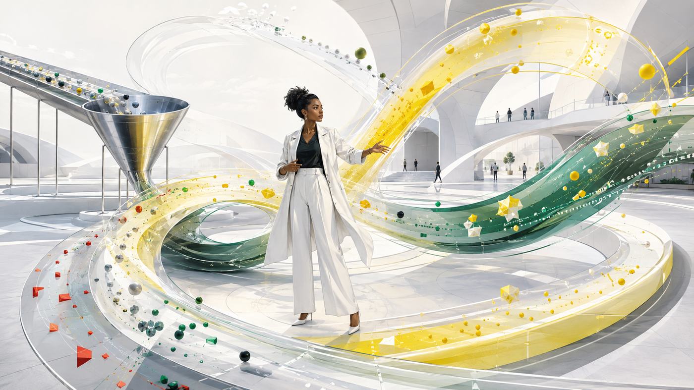 Marketing strategist guiding interconnected streams of evidence, decisions, execution and learning beyond a rigid marketing funnel.